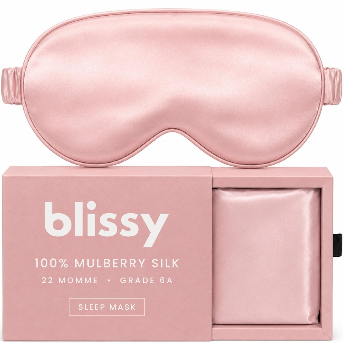 Blissy Silk Sleep Mask - Eye Sleeping Mask for Women & Men for Total Blackout - 100% Pure Mulberry Silk, 22 Momme 6a Fibers - Blindfold Sleep Mask Side Sleeper Eye Cover (Non Adjustable)