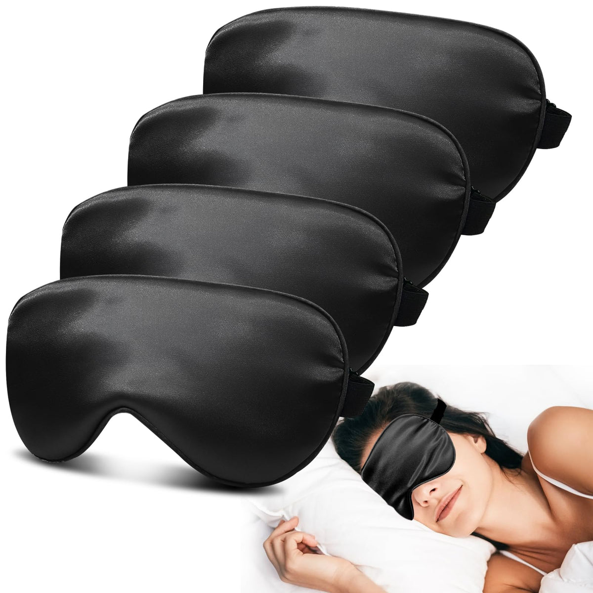 4 Pack Silk Sleep Mask, Blackout Eye Mask with Adjustable Strap