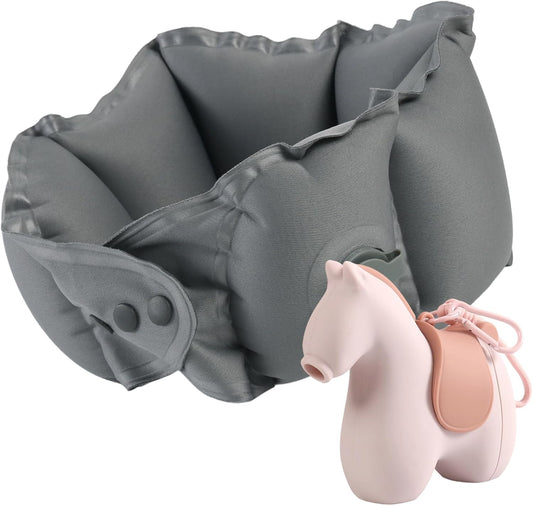 Inflatable Travel Neck Pillow Built-in Pump & Cute Storage Bag