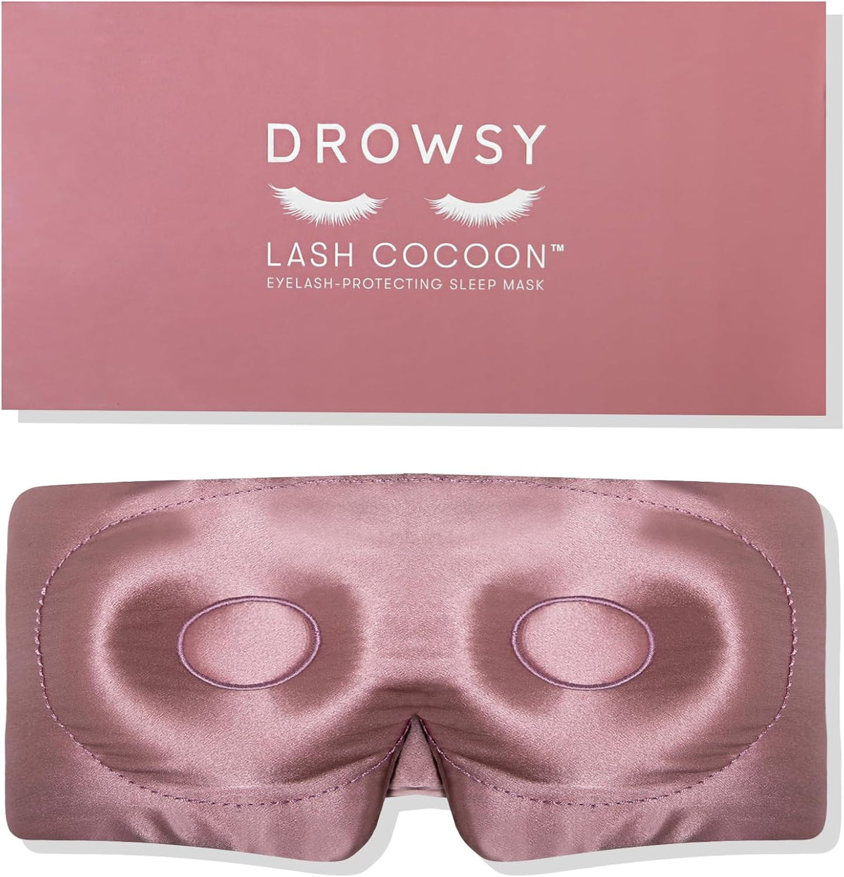 DROWSY Eyelash Protecting Silk Sleep Mask for Natural Lashes & Extensions. Deep Eye Cups, Zero Pressure, Total Blackout, Full Wraparound (Damask Rose)