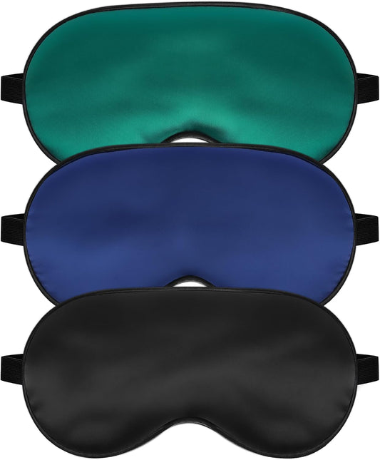 Silk Sleep Mask, Blackout Sleeping Eye Mask with Adjustable Strap 3 Pack