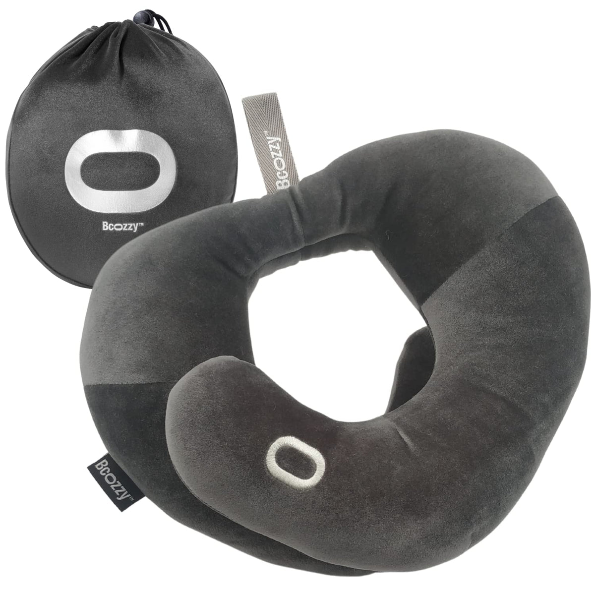 BCOZZY Travel Neck Pillow for Airplane - Patented Head, Neck & Chin Support. Soft, Adjustable Pillow for Comfortable Resting on Long Flights, Car Rides & Recliners. Washable, Carry Bag, Large, Navy