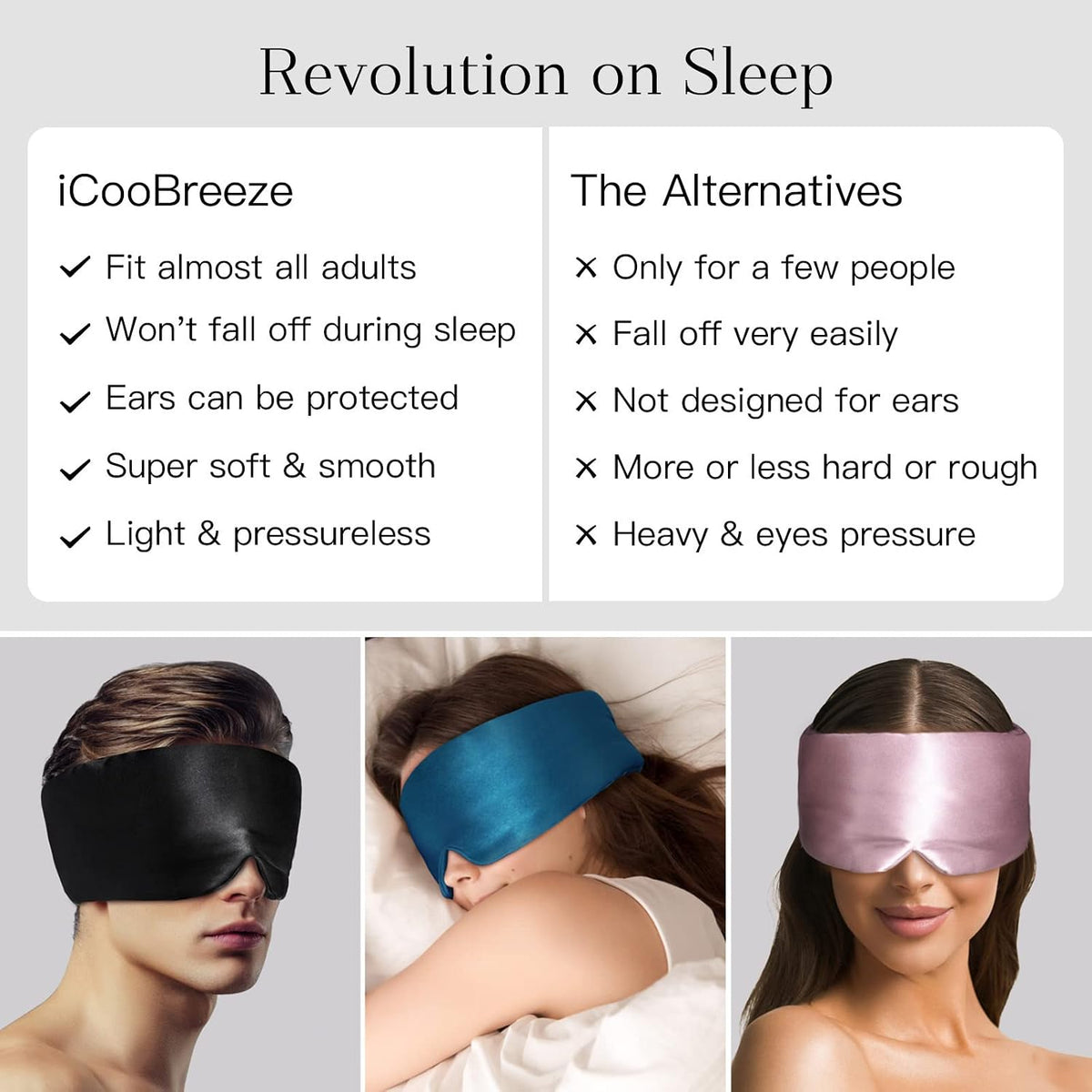 100% Natural Silk Eye Mask for Women Men, Soft Pressureless Cooling Blackout Eye Covers for Sleeping, Large Size Sleep Mask fits All Heads Adjustable, 1PC, Vivid Blue