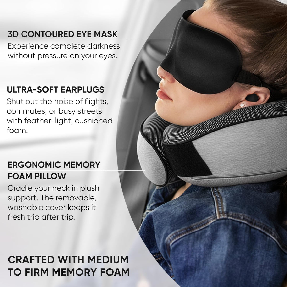 Proglobe Travel Neck Pillow for Airplanes, Long Haul Flight Kit, Grey