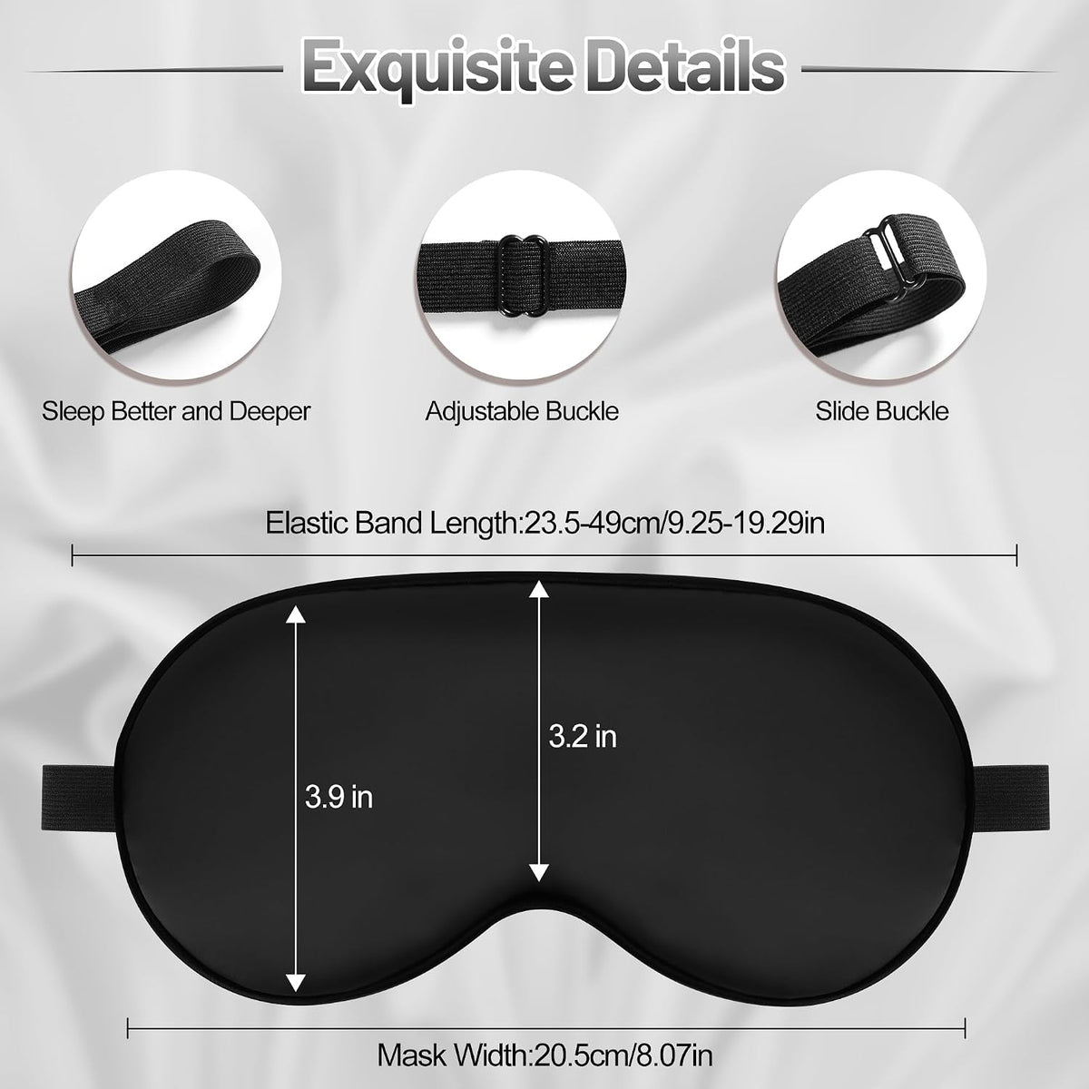 Silk Sleep Mask, Blackout Sleeping Eye Mask with Adjustable Strap 3 Pack