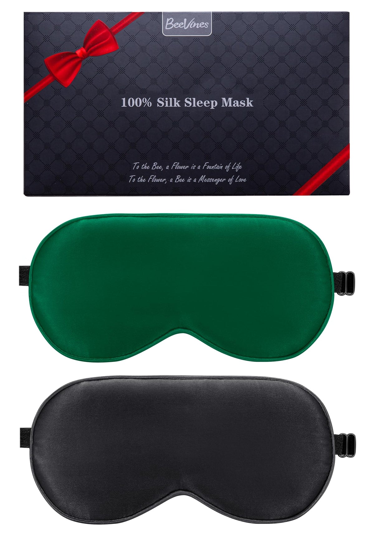 BeeVines 100% Mulberry Silk Sleep Mask, Light Blocking Eye Masks (2 Packs)