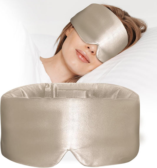 100% Mulberry Silk Sleep Mask, Large Eye Cover for Sleeping, Comfortable and Pressure-Free Sleeping Masks for Women Men, Completely Blackout (Taupe)