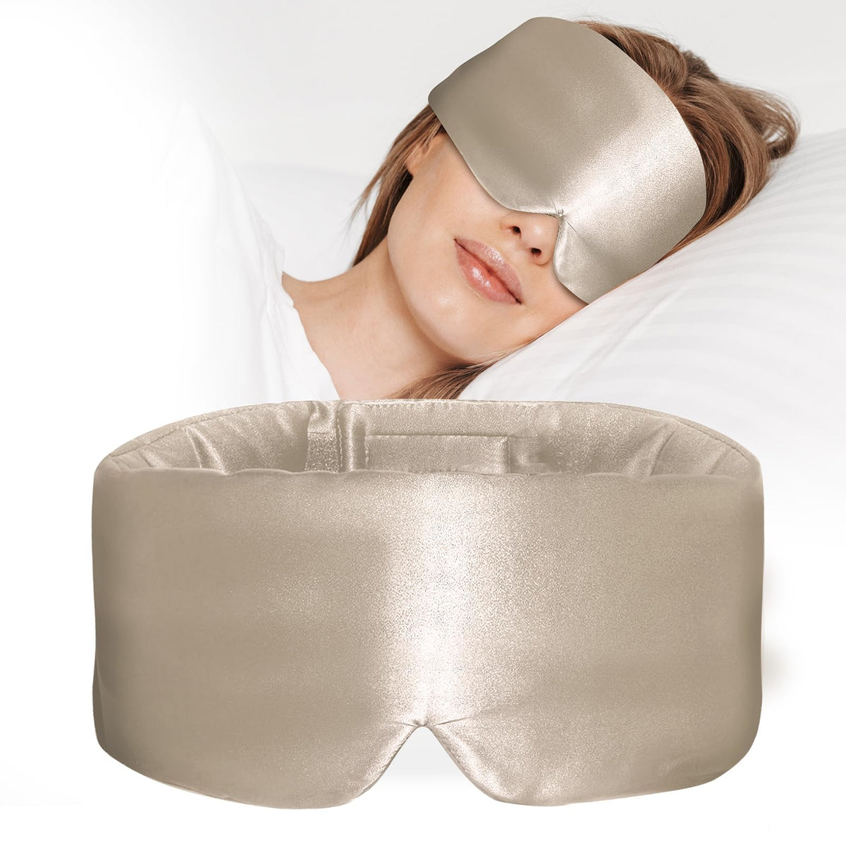 100% Mulberry Silk Sleep Mask, Large Eye Cover for Sleeping, Comfortable and Pressure-Free Sleeping Masks for Women Men, Completely Blackout (Taupe)