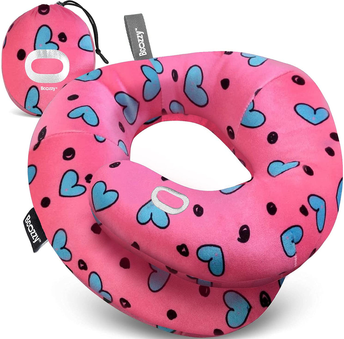 BCOZZY Travel Neck Pillow for Airplane - Patented Head, Neck & Chin Support. Soft, Adjustable Pillow for Comfortable Resting on Long Flights, Car Rides & Recliners. Washable, Carry Bag, Large, Navy