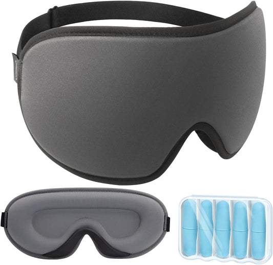 LYSIAN 3D Blackout Sleep Mask for Side Sleepers, 5 Pairs Ear Plugs, Grey