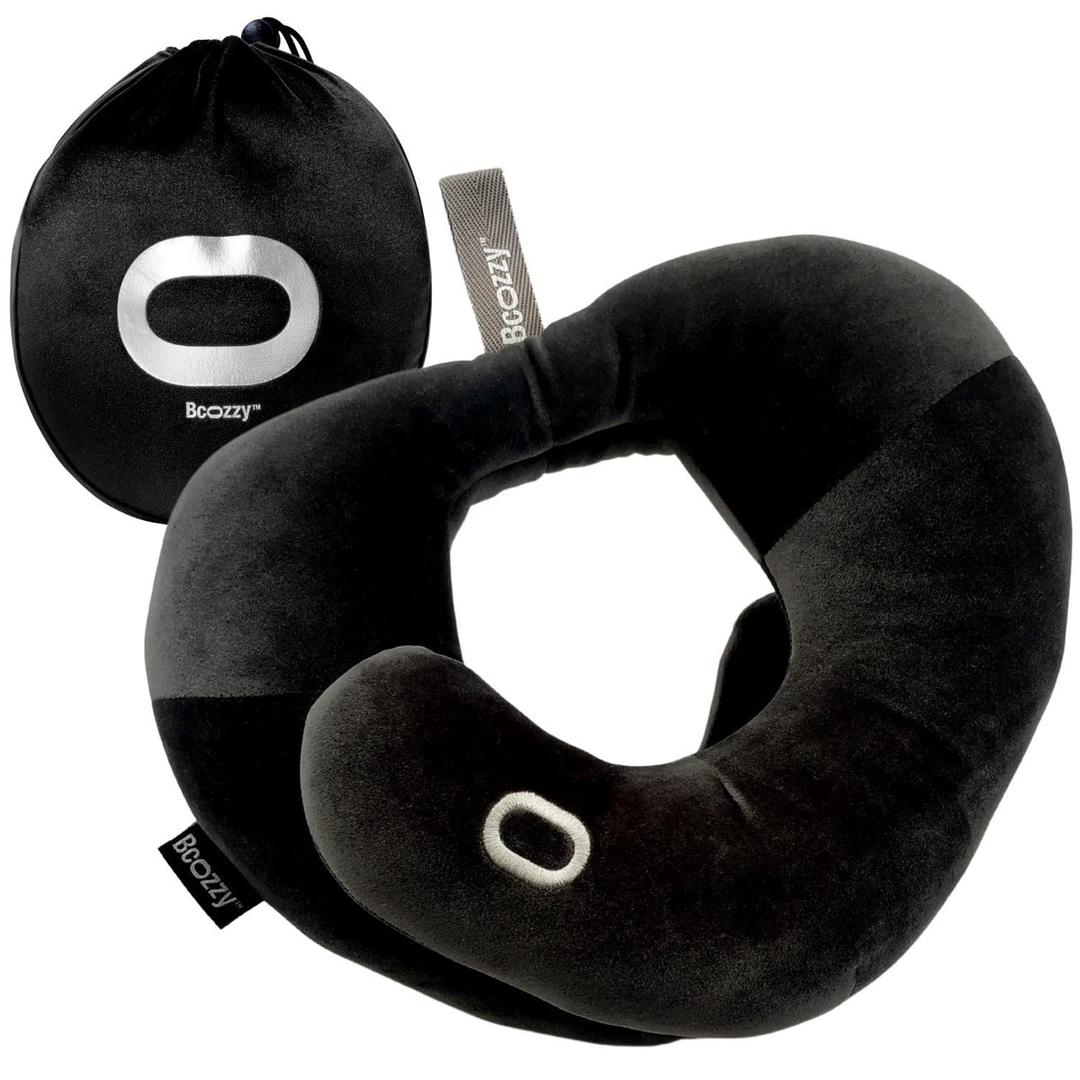 BCOZZY Travel Neck Pillow for Airplane - Patented Head, Neck & Chin Support. Soft, Adjustable Pillow for Comfortable Resting on Long Flights, Car Rides & Recliners. Washable, Carry Bag, Large, Navy