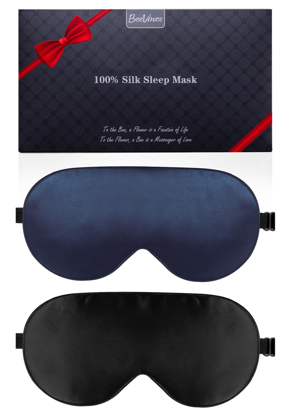 BeeVines 100% Mulberry Silk Sleep Mask, Light Blocking Eye Masks (2 Packs)
