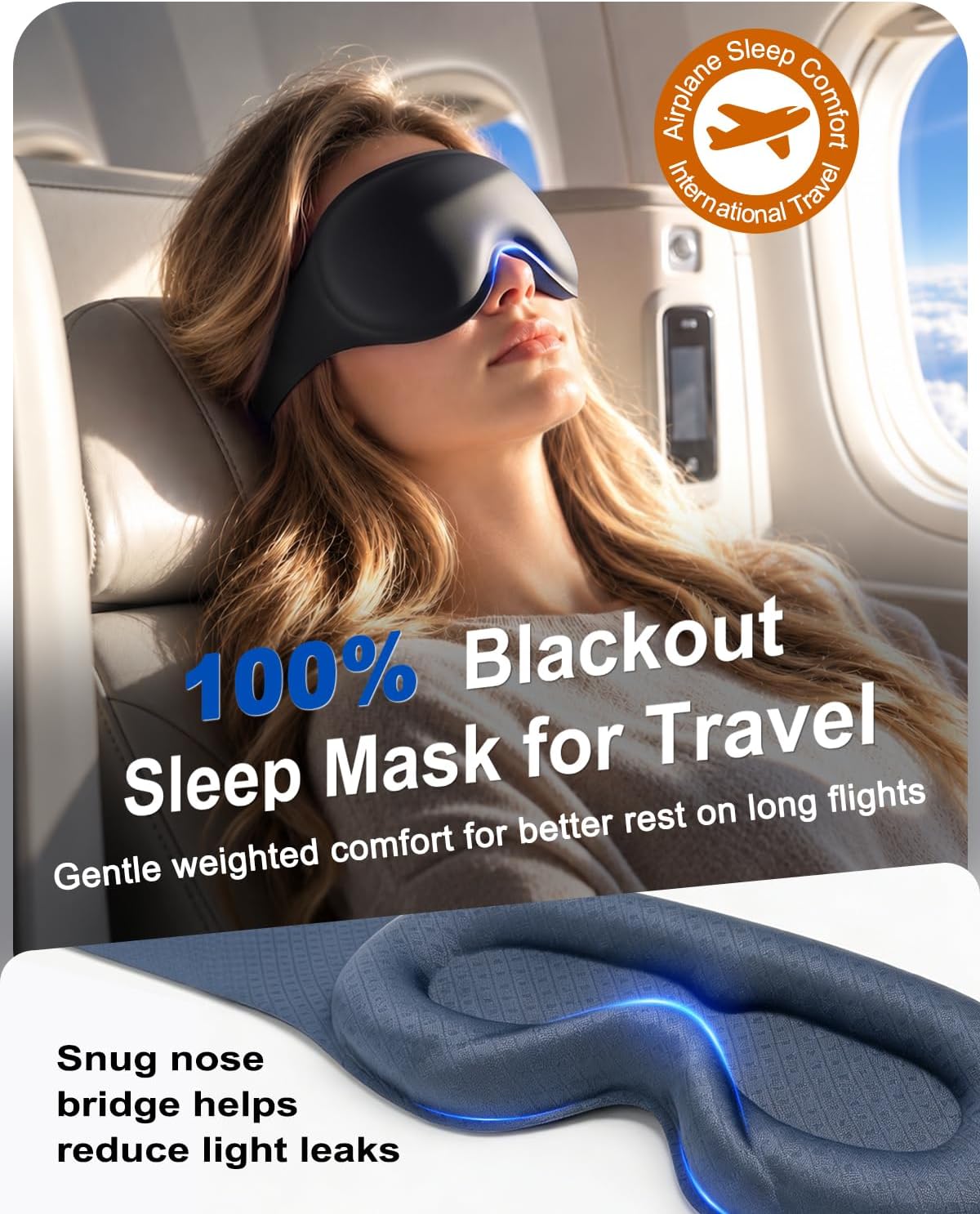 3D Weighted Eye Mask for Sleep & Airplane Travel, 100% Blackout Sleep Mask