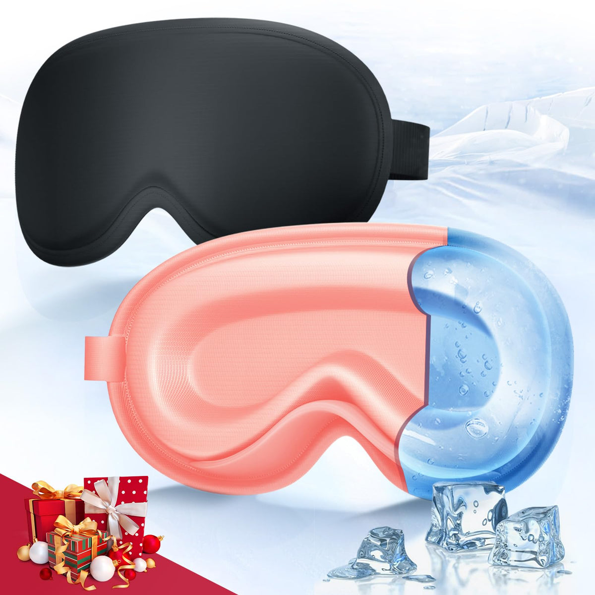 3D Cooling Gel Eye Mask - Reusable Cold Sleep Mask, Eyes Ice Pack with Hot & Cold Compress Therapy for Puffiness, Dark Circles, Dry Eyes, Headaches and Stress Relief (Black,1 Pack)