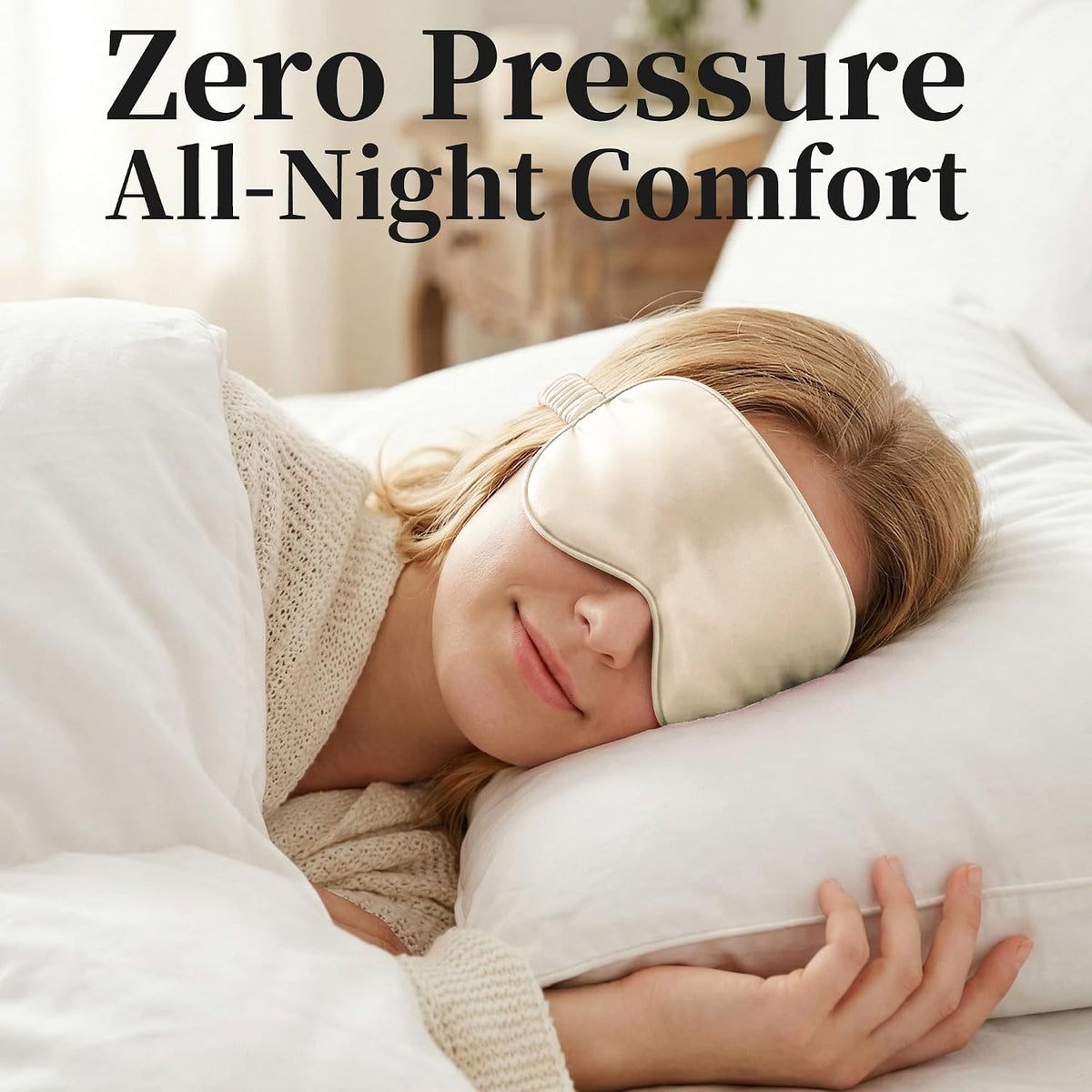 ZLYC 100% Mulberry Silk Sleep Mask Light Blocking Blindfold, Solid Beige