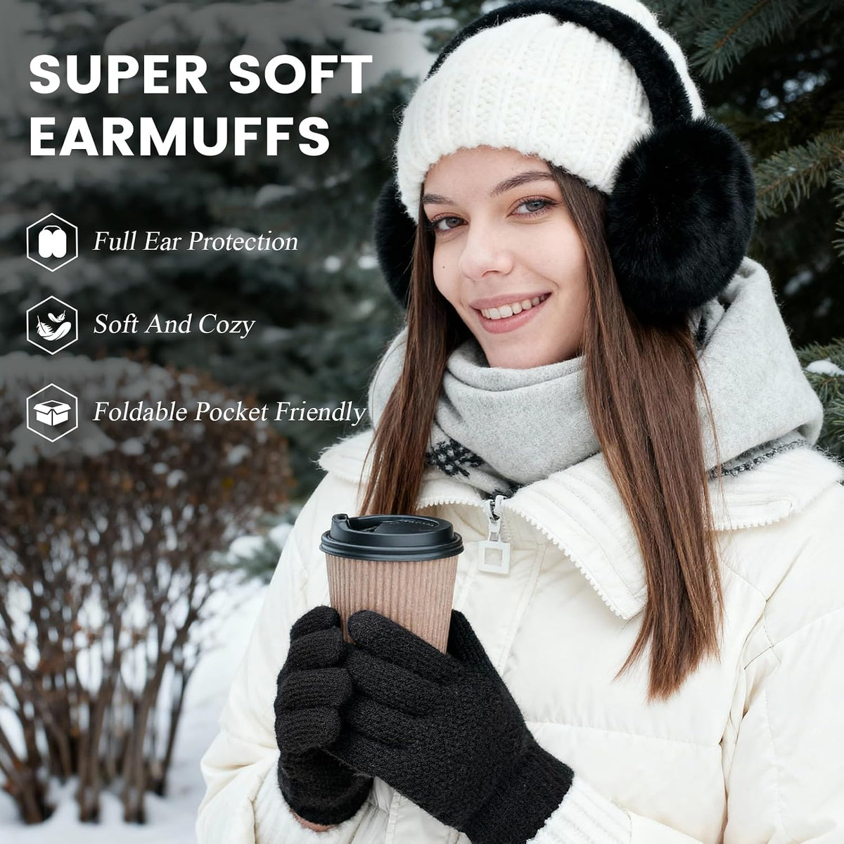 Pleneal Winter Foldable Ear Muffs with Touchscreen Gloves for Women