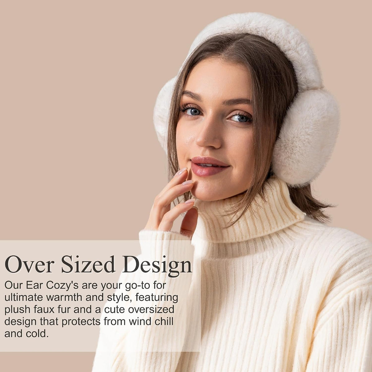 Flammi F Women's Earmuffs Winter, Plush Faux Fur Foldable Ear Warmers for Cold Weather, Ear Covers for Outdoor Sports, Skiing