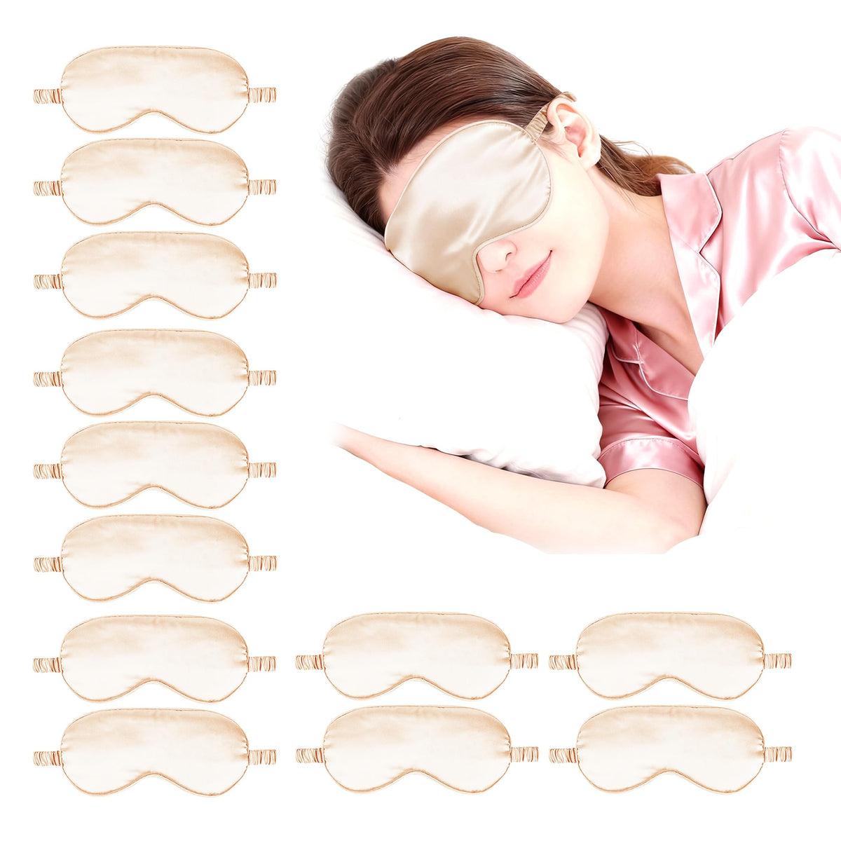 12PACK Silky Sleep Masks Satin Eye Mask Silk Eyes Cover for Sleeping Blackout Eyeshades Soft Blindfold Travel Nap Gifts