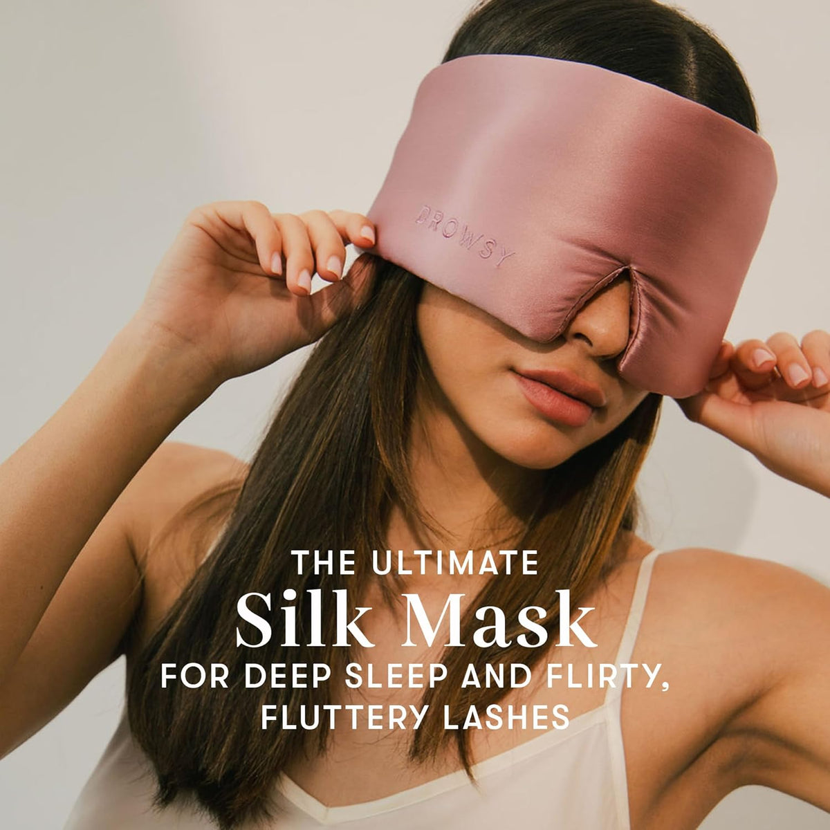 DROWSY Eyelash Protecting Silk Sleep Mask for Natural Lashes & Extensions. Deep Eye Cups, Zero Pressure, Total Blackout, Full Wraparound (Damask Rose)