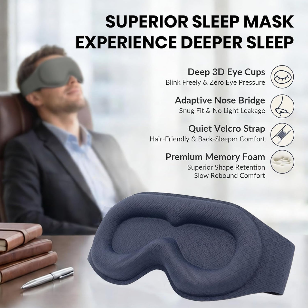 3D Maximum Blackout Sleep Eye Mask for Deep Sleep Men Women, Grey