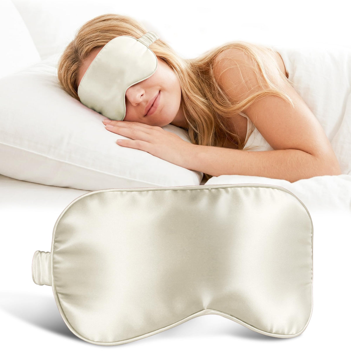ZLYC 100% Mulberry Silk Sleep Mask Light Blocking Blindfold, Solid Beige
