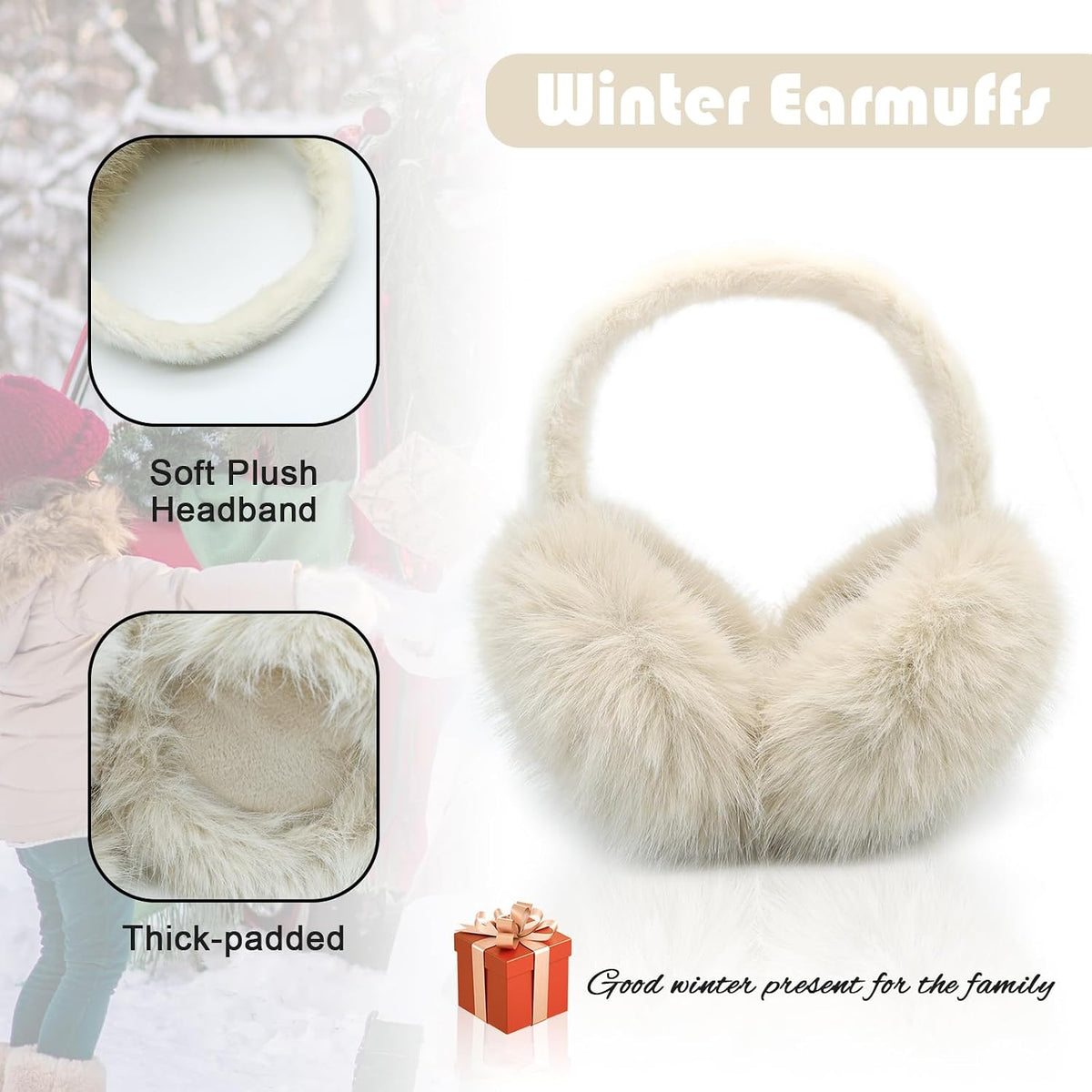 RUIKUNA Women Winter Ear Muffs Fluffy Faux Fur Earmuffs Foldable Ear Warmer Girls Soft Ear Covers