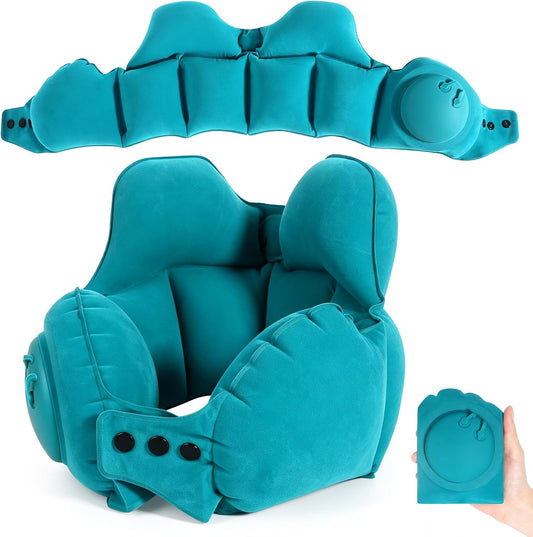 Inflatable Neck Pillow, Portable U-Shaped Travel Pillow, Green