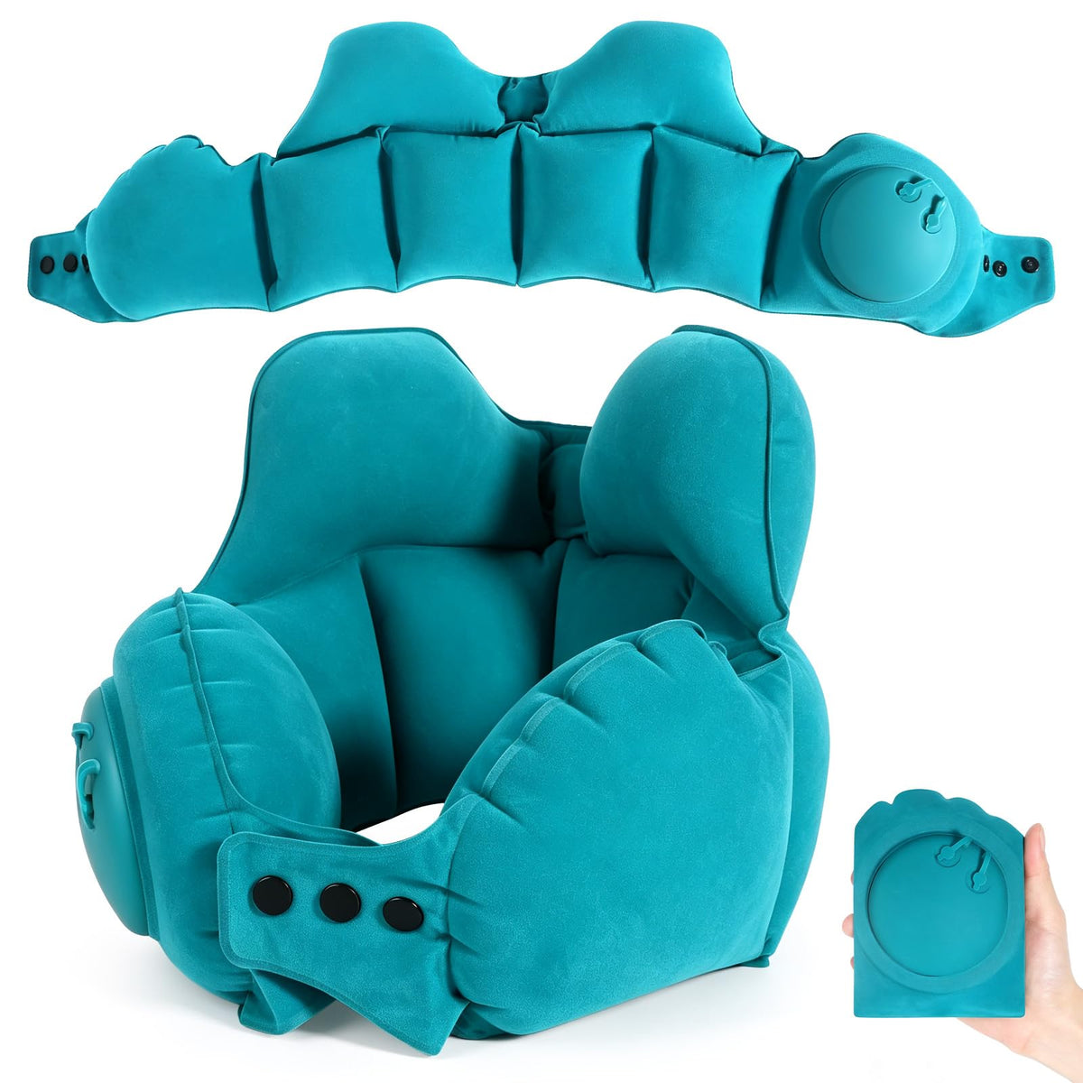 Inflatable Neck Pillow, U-Shaped Travel Pillow with Adjustable Snap Grey