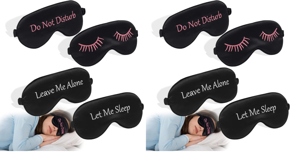 4 Pack Eye Mask for Sleeping Silky Funny Soft Satin Sleep Shade Cover Blindfold with Elastic Strap Travel Nap Blackout for Women Men