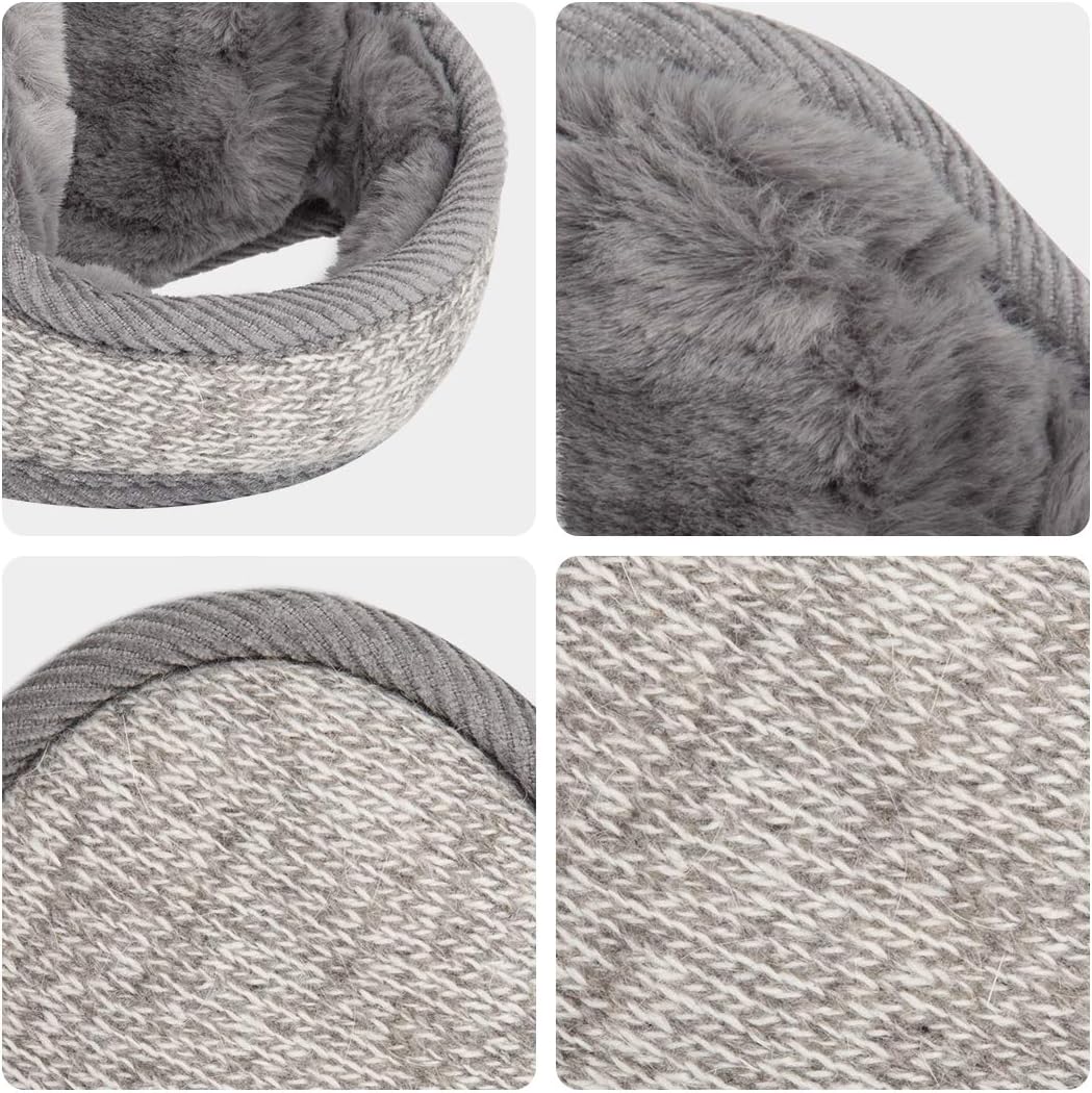 Surblue Unisex Warm Knit Mink Cashmere Winter Pure Color Earmuffs with Fur Earwarmer, Adjustable Wrap, Grey, Large