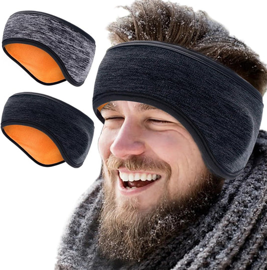 2 Pack Thick Fleece Ear Muffs, Winter Ear Warmers Headbands for Women Men, Ear Protection for Running, Skiing Cycling, Yoga and Hiking