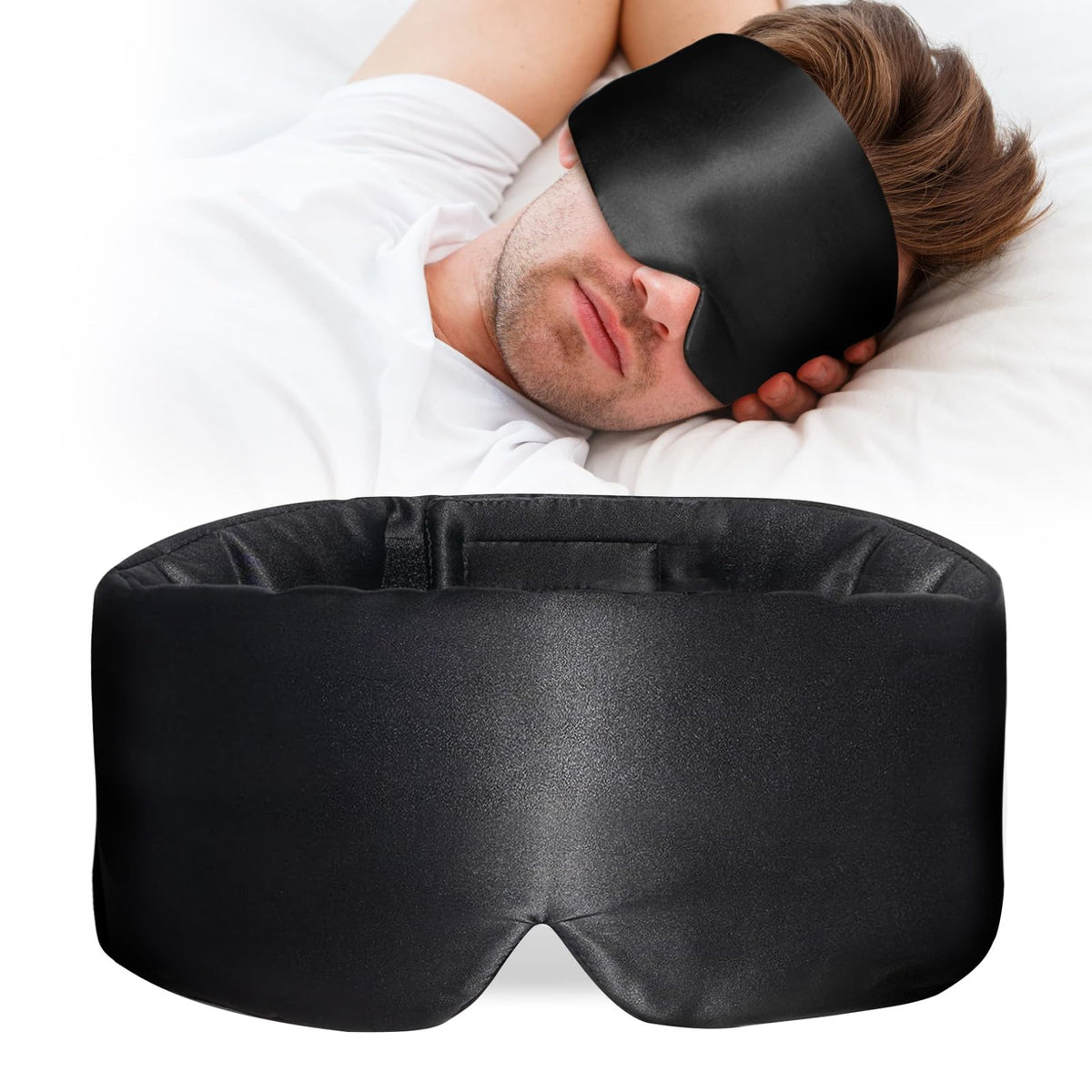 100% Mulberry Silk Sleep Mask, Large Eye Cover for Sleeping, Comfortable and Pressure-Free Sleeping Masks for Women Men, Completely Blackout (Taupe)