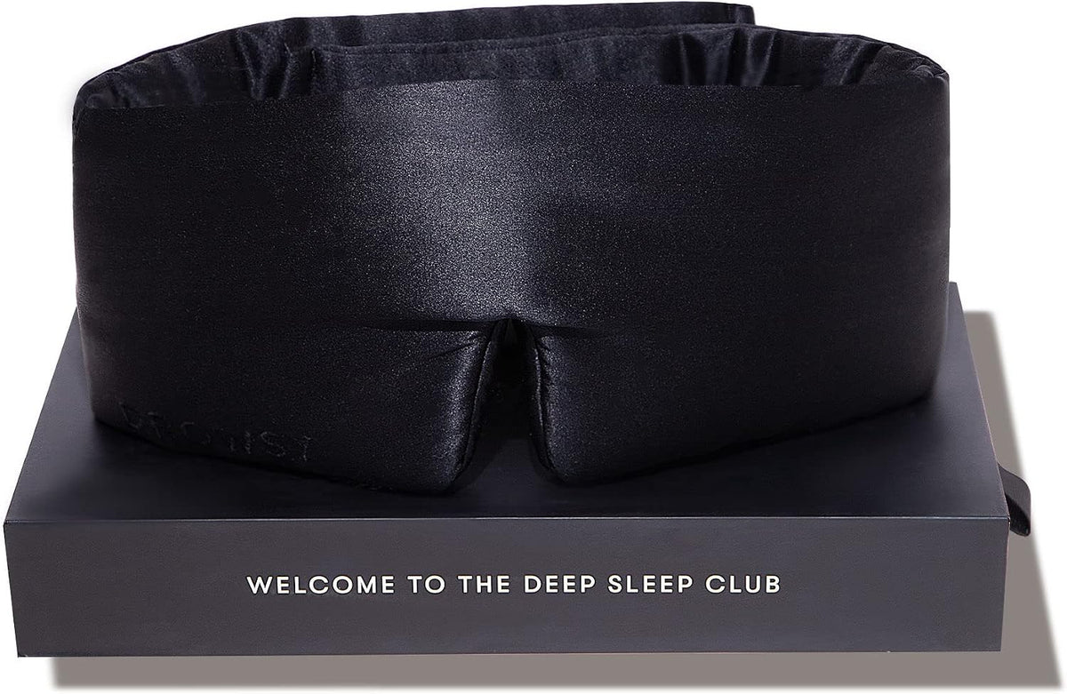 DROWSY Silk Sleep Mask - Face-Hugging, Padded Cocoon for Luxury Sleep in Total Darkness - 100% Pure Mulberry Silk (Black Jade)
