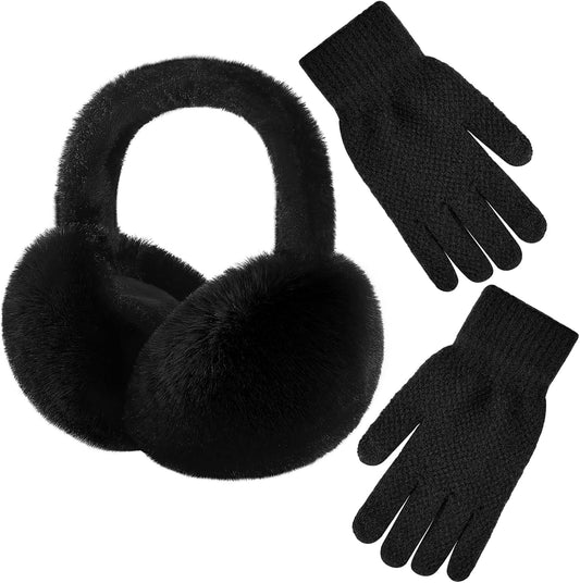 Pleneal Winter Foldable Ear Muffs with Touchscreen Gloves for Women