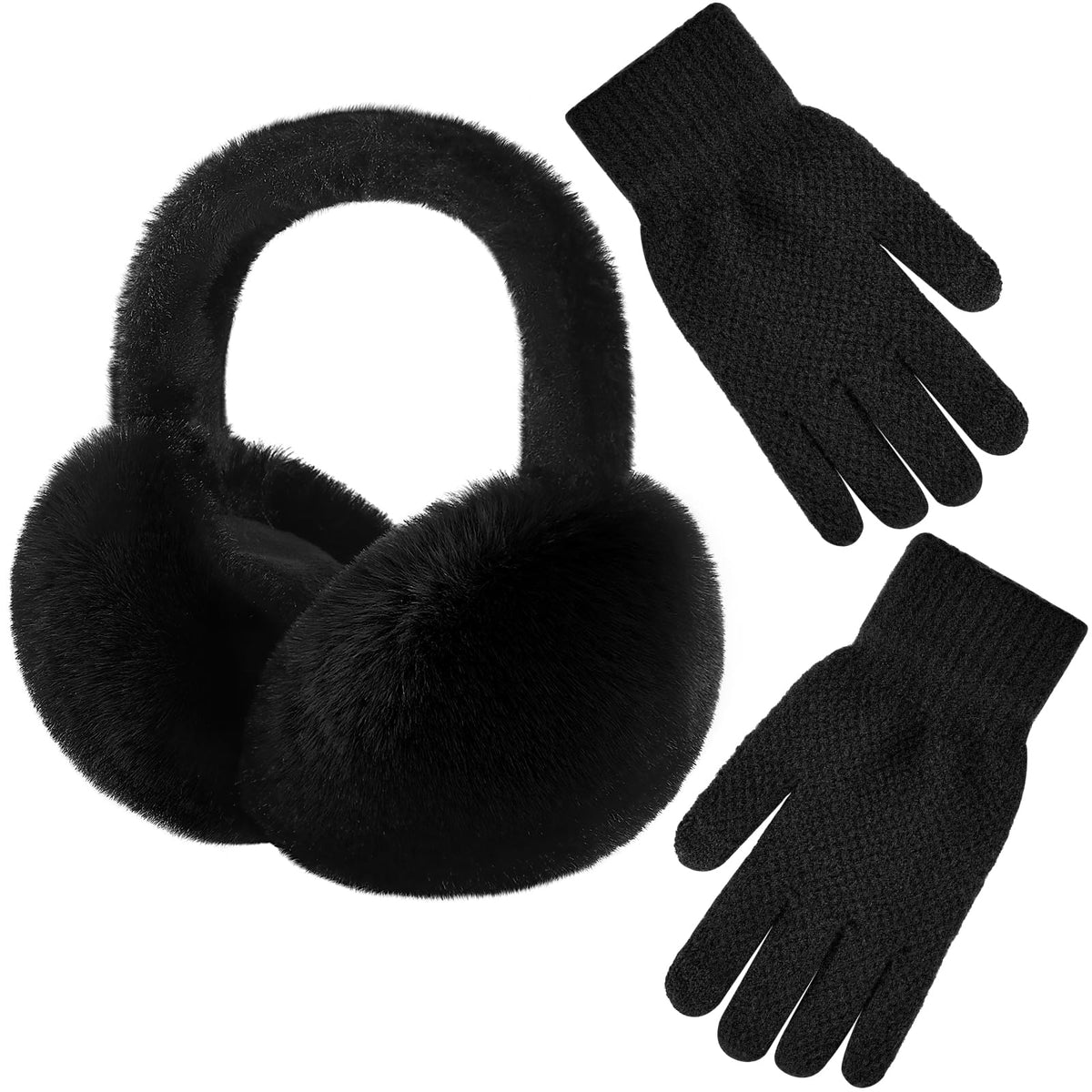Pleneal Winter Foldable Ear Muffs with Touchscreen Gloves for Women
