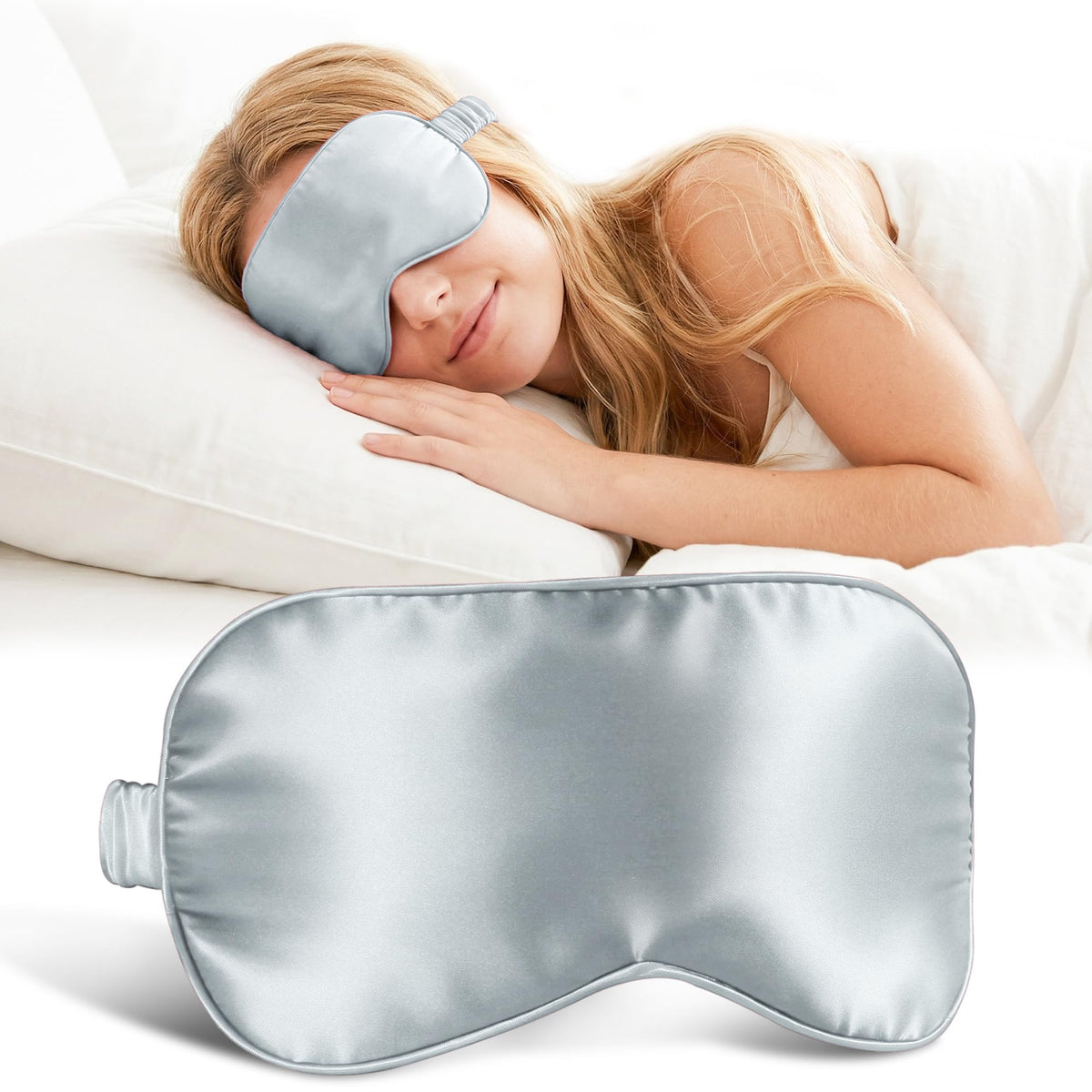 ZLYC 100% Mulberry Silk Sleep Mask Light Blocking Blindfold, Solid Beige