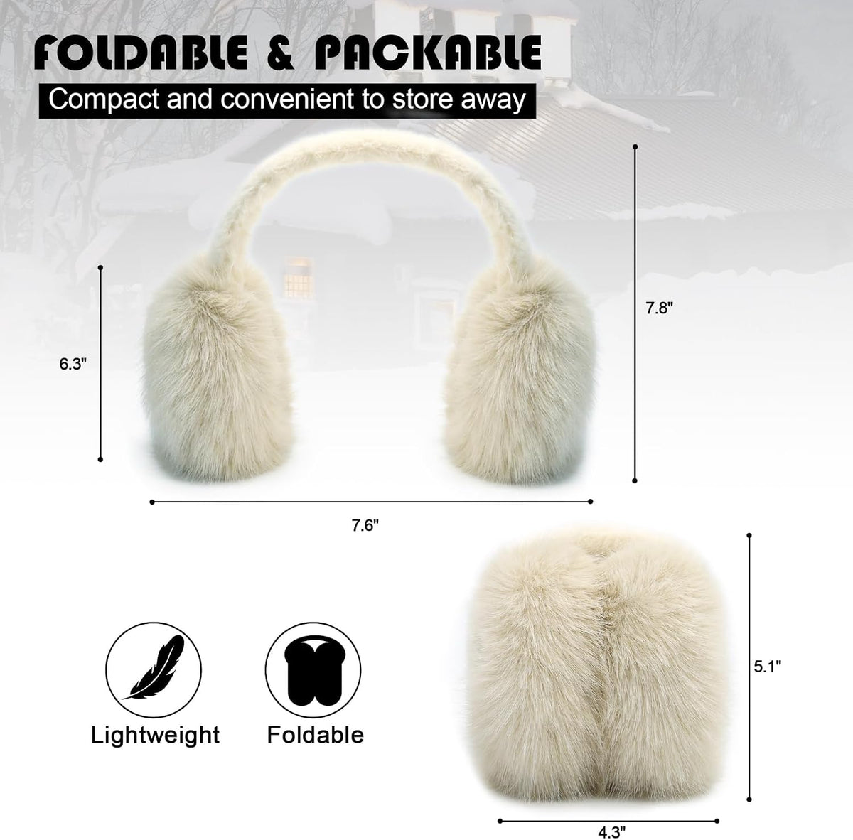 RUIKUNA Women Winter Ear Muffs Fluffy Faux Fur Earmuffs Foldable Ear Warmer Girls Soft Ear Covers