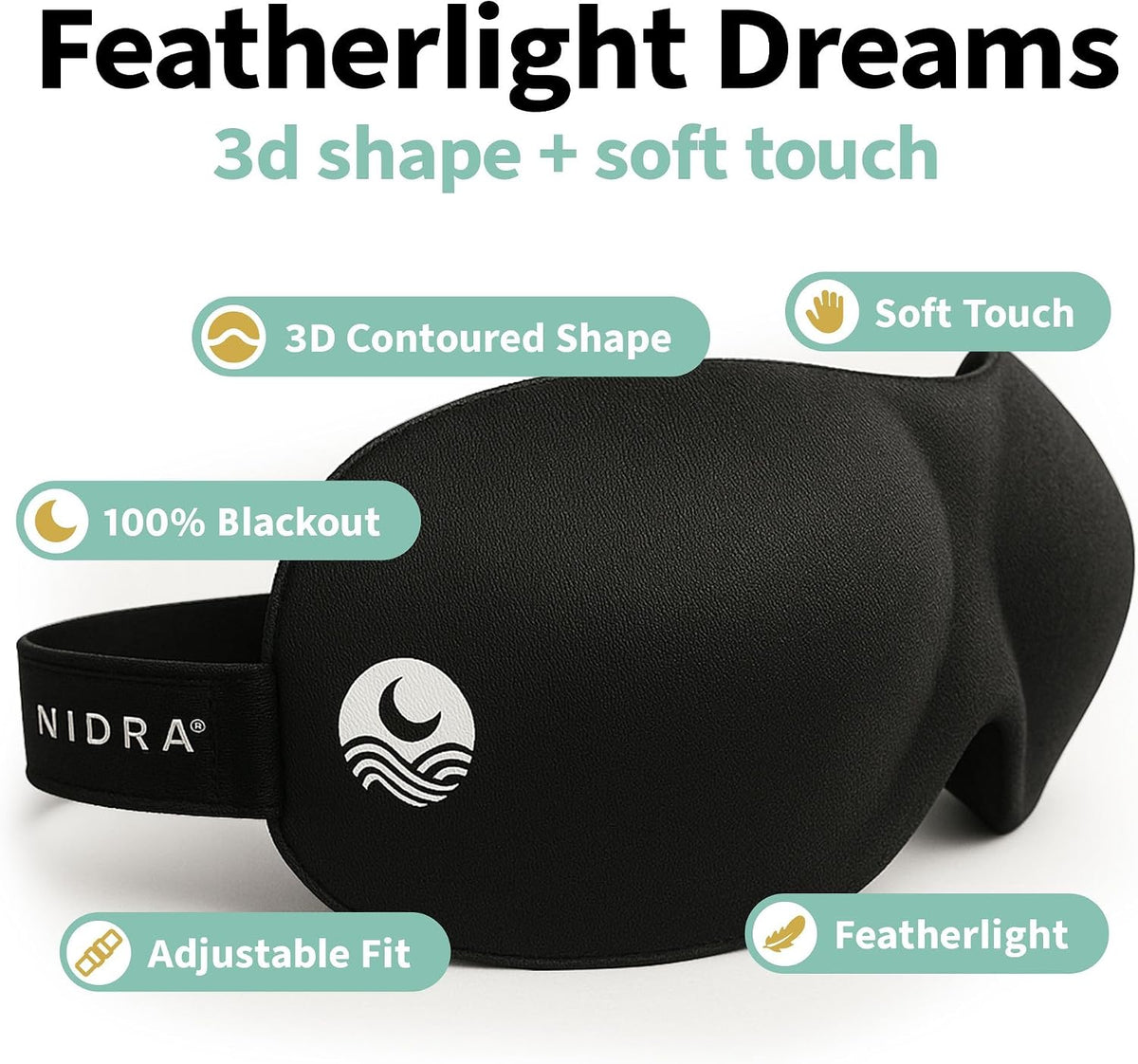 Nidra Contoured Sleep Mask - Black, Standard Size