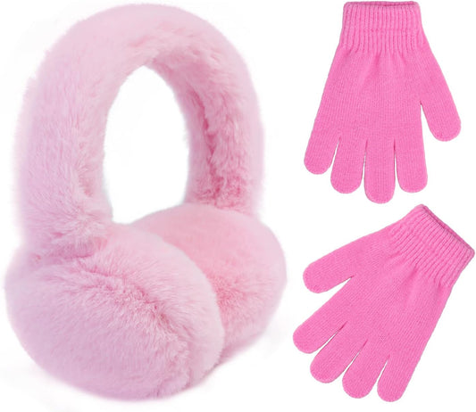 POXIMI Baby Warm Earmuffs Kid Magic Gloves Girl Soft Plush Ear Muffs Toddler Knit Mittens for Boy Winter Ear Warmer Set