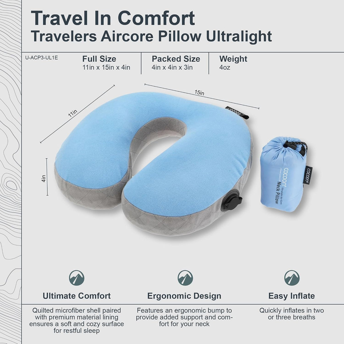 COCOON U-Shaped AirCore Travel Pillow - Light Blue