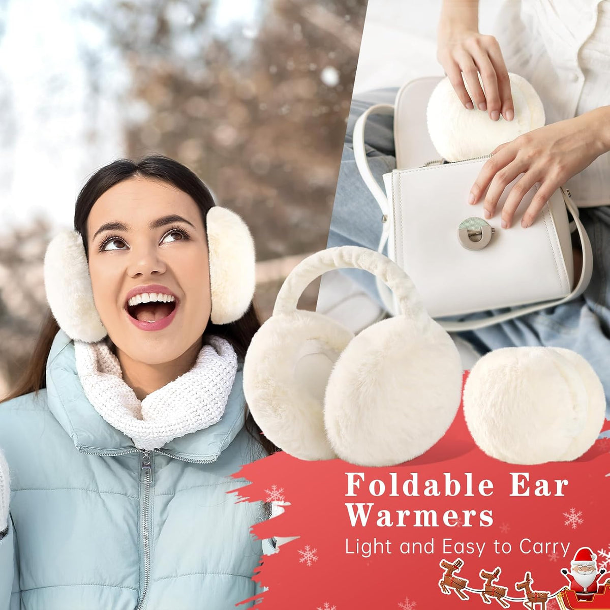 Ear Muffs for Winter Women, Adjustable Foldable Earmuffs