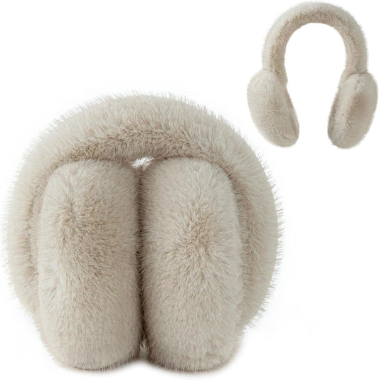 Flammi F Women's Earmuffs Winter, Plush Faux Fur Foldable Ear Warmers for Cold Weather, Ear Covers for Outdoor Sports, Skiing