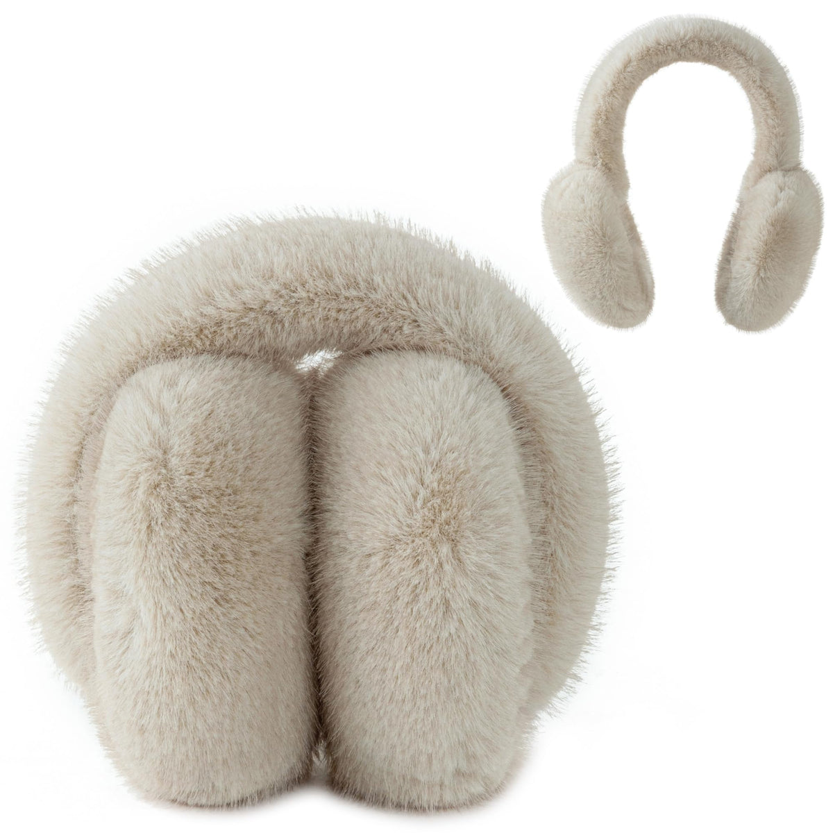Flammi F Women's Earmuffs Winter, Plush Faux Fur Foldable Ear Warmers for Cold Weather, Ear Covers for Outdoor Sports, Skiing