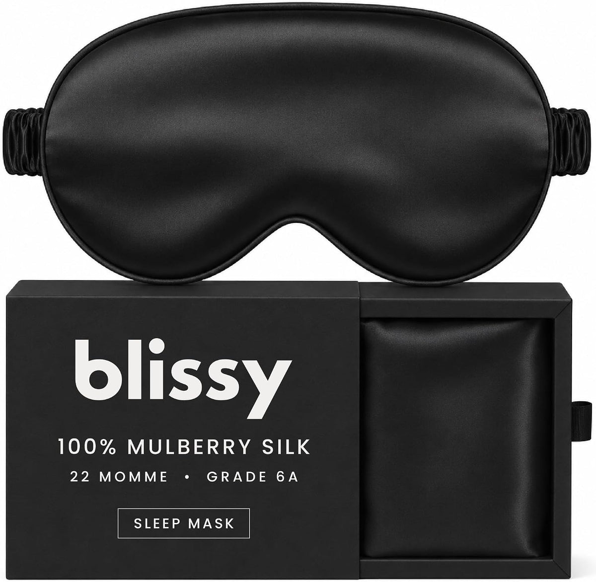 Blissy Silk Sleep Mask - Eye Sleeping Mask for Women & Men for Total Blackout - 100% Pure Mulberry Silk, 22 Momme 6a Fibers - Blindfold Sleep Mask Side Sleeper Eye Cover (Non Adjustable)