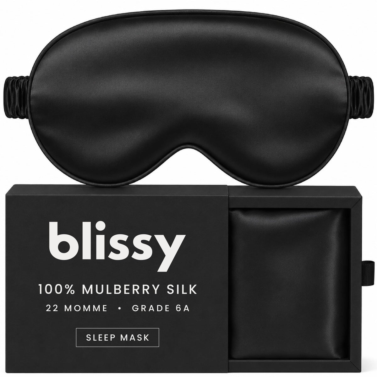 Blissy Silk Sleep Mask - Eye Sleeping Mask for Women & Men for Total Blackout - 100% Pure Mulberry Silk, 22 Momme 6a Fibers - Blindfold Sleep Mask Side Sleeper Eye Cover (Non Adjustable)