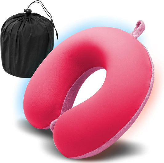 Travel Pillow, Memory Foam Neck Pillow for Traveling, U Shape Airplane Portable Flight Pillow Adult Travel Neck Pillow for Plane Train Car Home Office (Pink)