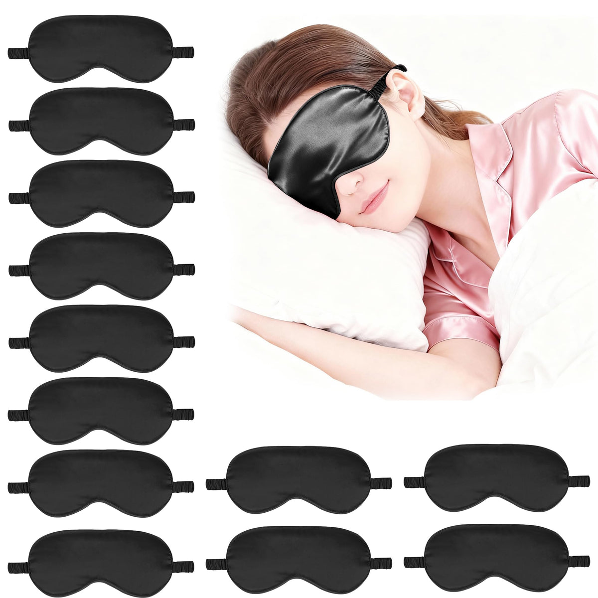 12PACK Silky Sleep Masks Satin Eye Mask Silk Eyes Cover for Sleeping Blackout Eyeshades Soft Blindfold Travel Nap Gifts