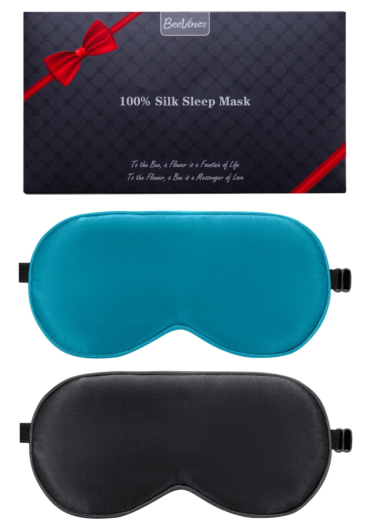 BeeVines 100% Mulberry Silk Sleep Mask, Light Blocking Eye Masks (2 Packs)