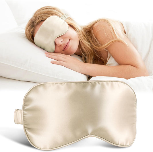 ZLYC 100% Mulberry Silk Sleep Mask Light Blocking Blindfold, Solid Beige