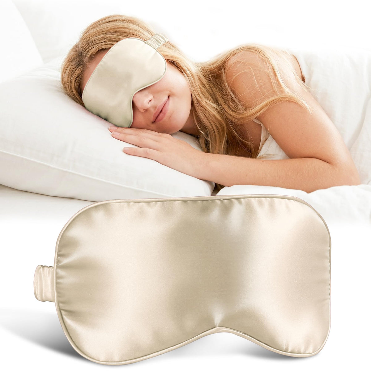 ZLYC 100% Mulberry Silk Sleep Mask Light Blocking Blindfold, Solid Beige